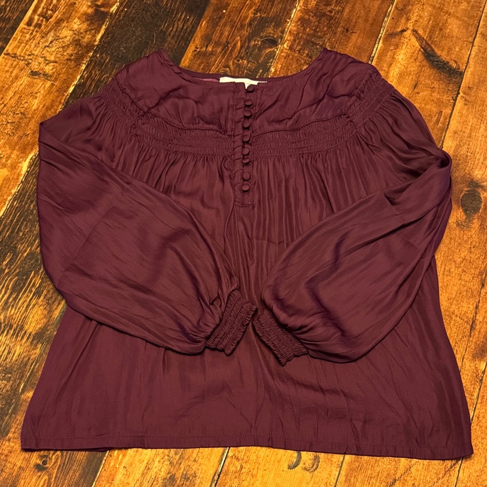 LOFT Deep Silky Flowy Burgundy Blouse petite medium